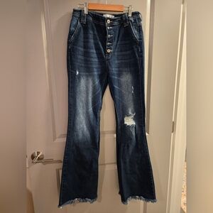 KanCan Midnight Blue Flare Jeans with Distressed Accents